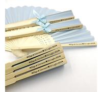 WLTY 10/20/50Pcs Personalizzato Da Sposa Tessuto di Seta Ventaglio Legato Con Nastro Stampa Personalizzata Nome e Data Ventaglio Pieghevole A Mano