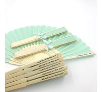 WLTY 10/20/50Pcs Personalizzato da Sposa Tessuto di Seta Ventaglio Legato con Nastro Stampa Personalizzata Nome e Data Ventaglio Pieghevole A Mano