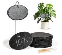 WLWNWFT Set di 10 targhe in ardesia per piante con asta in metallo, per esterni, resistenti alle intemperie, etichette per piante da scrivere, cartellini per piante e erbe, ovali