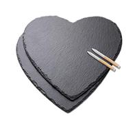 WLWNWFT Set di 2 piatti in ardesia a forma di cuore, 25 cm, con matita a gesso, ardesia, piastre a cuore, ideali per servire e come decorazione
