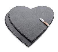 WLWNWFT Set di 2 piatti in ardesia a forma di cuore grande, 30 cm, con matita a gesso, piatto da portata in ardesia nero, cuori ardesia per servire e scrivere