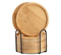 WLWNWFT Sottobicchieri in legno rotondi per bicchieri, set da 6 sottobicchieri in bambù con supporto, sottobicchieri in legno per bevande, bar, tazze, vetro, 11 cm