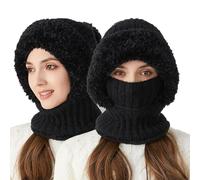 WLXFF Berretto 3 in 1 con Sciarpa e Maschera per Donne, Passamontagna Invernale Foderato in Pile 3 in 1 Invernale Calore Antivento, Berretto A Maglia A Copertura Completa,D. Black