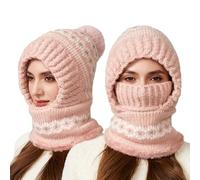 WLXFF Berretto 3 in 1 con Sciarpa e Maschera per Donne, Passamontagna Invernale Foderato in Pile 3 in 1 Invernale Calore Antivento, Berretto A Maglia A Copertura Completa,A. Pink