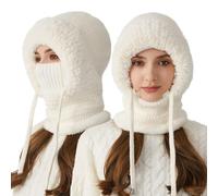 WLXFF Berretto 3 in 1 con Sciarpa e Maschera per Donne, Passamontagna Invernale Foderato in Pile 3 in 1 Invernale Calore Antivento, Berretto A Maglia A Copertura Completa,C. off White
