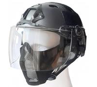 WLXW Casco Airsoft PJ Type Fast - Con Visiera Protettiva Maschera Mezza Faccia Rete Con Protezione Inferiore Copriorecchie For Giochi Caccia Cosplay CS(BK)