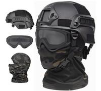 WLXW Casco Tattico Airsoft MICH2000 - Maschera Passamontagna Elastica Rete Occhiali Antiappannamento Airsoft, Set Protezione Integrale For Cosplay, CS Wargame(Deep Space Black)