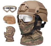 WLXW Casco Tattico Airsoft MICH2000 - Maschera Passamontagna Elastica Rete Occhiali Antiappannamento Airsoft, Set Protezione Integrale For Cosplay, CS Wargame(Desert Brown)