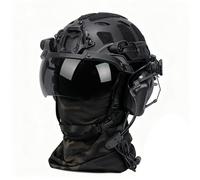 WLXW Casco Tattico Softair Con Guide Laterali, Visiera For Cuffie Militari, Copricasco Mimetico, Luce Segnalazione, Passamontagna Paintball(BK B)