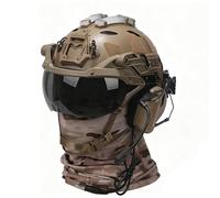 WLXW Casco Tattico Softair Con Guide Laterali, Visiera For Cuffie Militari, Copricasco Mimetico, Luce Segnalazione, Passamontagna Paintball(TAN-C)