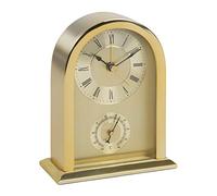 WM Widdop Uno splendido orologio a forma di carrello da caminetto con finitura in oro spazzolato con termometro