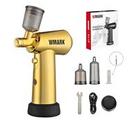 WMARK Aerografo portatile professionale senza fili per barbiere, arte e pittura, pressione dell'aria a 3 marce (18/21/25 psi), luce LED, strumento di styling preciso per saloni, NG-AB001 (oro)