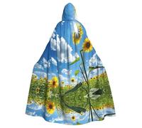 WMASTNjgdA Cielo blu, nuvole bianche, girasoli Unique Darkness Poncho Scialle - Coperta indossabile personalizzabile per donne, accessorio perfetto per costumi di Halloween, cavaliere, Akatsuki e
