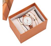 WMDSYGD Donne braccialetto di vigilanza Boemia 6 pc/insieme Gem Shiny orologio nero in pelle braccialetto a catena collega il braccialetto piccolo cuore regali gioielli set Regali di Compleanno