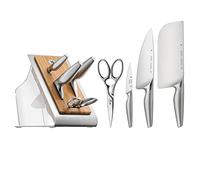 WMF 1882319992 Chef' s Edition Blocco portacoltelli 5 Pezzi Performance Cut Lama in Acciaio forgiato e Maniglie in Acciaio Inox, Argento, 5 unità
