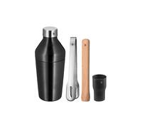 WMF Baric - Set da cocktail in acciaio INOX, 4 pezzi, con shaker in acciaio inox, per cocktail, pinza per il ghiaccio, pestello in legno, riponibile, confezione regalo