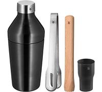 WMF Baric - Set da cocktail in acciaio INOX, 4 pezzi, con shaker in acciaio inox, per cocktail, pinza per il ghiaccio, pestello in legno, riponibile, confezione regalo