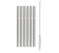 WMF Baric Glasstrohalme-Set 7-Teilig, 6 Trinkhalme Gerade + 1 Reinigungsbürste Cannuccia Ecologica Riutilizzabile, per Bevande Calde e Fredde, Vetro, Trasparente