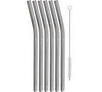 WMF Baric - Set di cannucce in vetro, 7 pezzi, 6 cannucce piegate con spazzola per la pulizia, ecologica, cannuccia in vetro riutilizzabile, per bevande calde e fredde