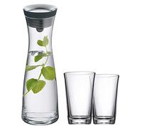 WMF Caraffa acqua Basic in Nero 1L altezza 29 cm chiusura di lenti in vetro acciaio inox Cromargan® e due bicchieri 0,25L