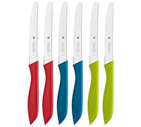 WMF Classic Line - Set di 6 coltelli da colazione, 23 cm, lama ondulata, coltello per il pane, lama speciale in acciaio e manico in plastica, multicolore