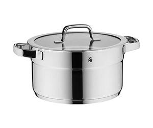 WMF Compact Cuisine - Pentola grande 24 cm, coperchio in vetro, pentola per carne a induzione 5,6 l, acciaio inox Cromargan lucido, scala interna, impilabile, non rivestita