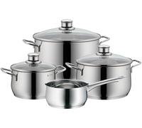 WMF Diadem Plus - Batteria da cucina 4 pezzi, in acciaio inox, adatta per induzione, 1 casseruola bassa da 20 cm, 2 pentole alte da 16 cm e 24 cm, 1 casseruola 16 cm con 3 coperchi in vetro