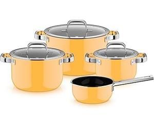 WMF Fusiontec Mineral Pro 0519085290 - Set di pentole a induzione, 4 pezzi, in materiale resistente ai graffi, adatti a tutti i piani cottura, made in Germany, giallo mango