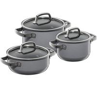 WMF Fusiontec Mineral - Set di pentole a induzione, 3 pezzi, con coperchio in vetro, ceramica high-tech, resistente al forno, antigraffio, made in Germany, lavabile in lavastoviglie, Platinum