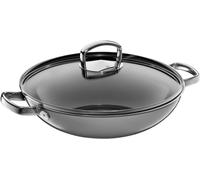 WMF Fusiontec Mineral Wok - Wok con coperchio in vetro, 32 cm, in ceramica high-tech, resistente al forno, antigraffio, colore: grigio