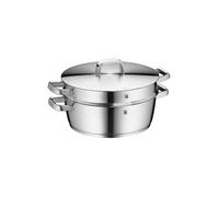 WMF Iconic - Casseruola con inserto per cottura a vapore, 28 cm, a induzione, 5,7 l, grande, in acciaio INOX Cromargan lucido, non rivestito