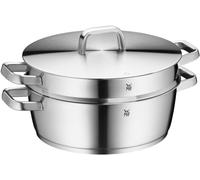 WMF Iconic - Casseruola con inserto per cottura a vapore, 28 cm, a induzione, 5,7 l, grande, in acciaio INOX Cromargan lucido, non rivestito