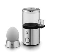 WMF KitchenMinis Cuociuova Elettrico in Acciaio Inox 18/10 Cromargan, con Misurino, Pungiuova e Portauova, Segnale Acustico e Coperchio in Tritan, Potenza 56W, Finitura Satinata Opaca