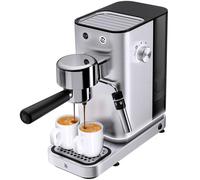 WMF Lumero - Macchina per caffè espresso, 1400 Watt, 3 inserti, per 1-2 tazze di caffè espresso, anche per cialde, 15 bar, superficie di appoggio, ugello per schiumalatte in acciaio inox opaco