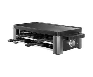 WMF Master Raclette Grill con padella in ceramica e cursore, raclette per 8 persone, 1500 W, con ripiano, controllo della temperatura variabile, antiaderente, lavabile in lavastoviglie, acciaio inox