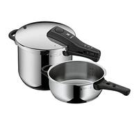 WMF Perfect One Pot - Set di 2 pentole a pressione a induzione, 6,5 l + 3 l, grande segnale di cottura, 2 livelli di cottura, manico rimovibile con coperchio in acciaio INOX