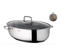 WMF Rostiera con coperchio, adatta al forno, 8,5 l, a induzione, in acciaio inox Cromargan, coperchio in vetro, termometro per arrosti, 38 x 26 x 12 cm