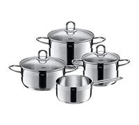 WMF - Set di 4 pentole con Bordo diamantato, Coperchio in Vetro in Acciaio Inox Lucido, Adatto per Piani Cottura a induzione Lavabile in lavastoviglie