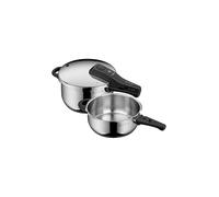 WMF Perfect - Set di pentole a pressione a induzione, 2 pezzi, 4,5 l + 3 l, grande segnale di cottura, 2 livelli di cottura, manico con coperchio rimovibile, in acciaio inox