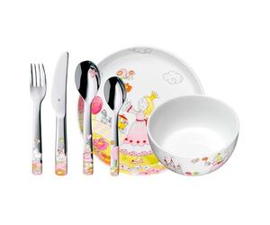 WMF Set di stoviglie per bambini Principessa Anneli - 6 pezzi con nome - Personalizzabile con incisione - Piatto, Bocca, Ciotola & Posate - Porcellana - Regalo per ragazze