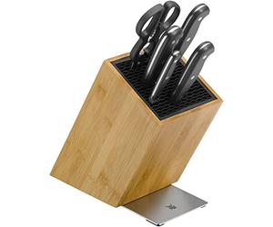 WMF Spitzenklasse Plus Asia Set 6 Pezzi, 4 Coltelli con Lama in Acciaio Temperato Completamente Forgiato e Forbici Multiuso con Supporto FlexTec in Bambù