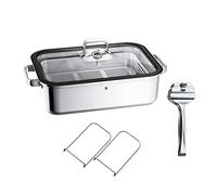 WMF Vitalis Aroma - Pentola a vapore, a induzione, 41 x 27 x 10 cm, teglia da 6,5 l, pinza da servizio, coperchio in vetro, bordo in silicone, termometro, casseruola in acciaio inox Cromargan non