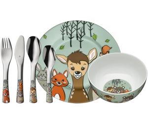 WMF Waldfreunde - Stoviglie per bambini, 6 pezzi, stoviglie per bambini a partire dai 3 anni, in acciaio inox Cromargan lucido, lavabili in lavastoviglie