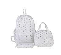 WMFASBAG Zaino zainetto in nylon con fantasia a pois e fiocco, set di 3 pezzi con scatola per pranzo e astuccio, grande capacità per adolescenti, ragazze, donne, college, outdoor