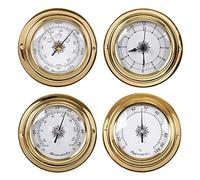WMGoods Set da 4 pezzi, termometro, igrometro, barometro, orologio, orologio, 9,8 cm, con guscio in rame, stazione meteorologica per esterni, barometro multifunzione, per appendere casa, ufficio,
