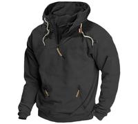 Wmmner 1/4 Zip Hooded Sweatshirt Mens Solid Casual Shirt Long Sleeve Fashion Outdoor Tops Men's Vintage Drawstpullover Sweatshirt/Nero/Xxl
