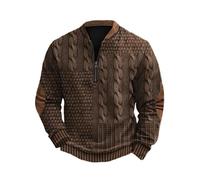 Wmmner 1/4 Zip Pullover Men Fashion Vintage Shirt Long Sleeve Outdoor Casual Tops Men's Trendy Zipper V Neck Fall Sweatshirts/Marrone/Xl