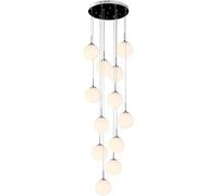 Wmmner 12 Ball White Milk Glass Long Chandelier Staircase Foyer High Ceilings Hanging Lamp Mid Century Light,Light/Cromo/Luce Calda