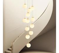Wmmner 12 Ball White Milk Glass Long Chandelier Staircase Foyer High Ceilings Hanging Lamp Mid Century Light,Light/Oro/Luce Bianca