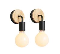 Wmmner 2 Pezzi Lampada da Parete Industriale Vintage Pole Apparecchio Di Illuminazione a Parete E27 Applique da Parete in Legno Lampada da Parete a Gabbia Nera Perfetto per Soggiorno Camera da Letto C